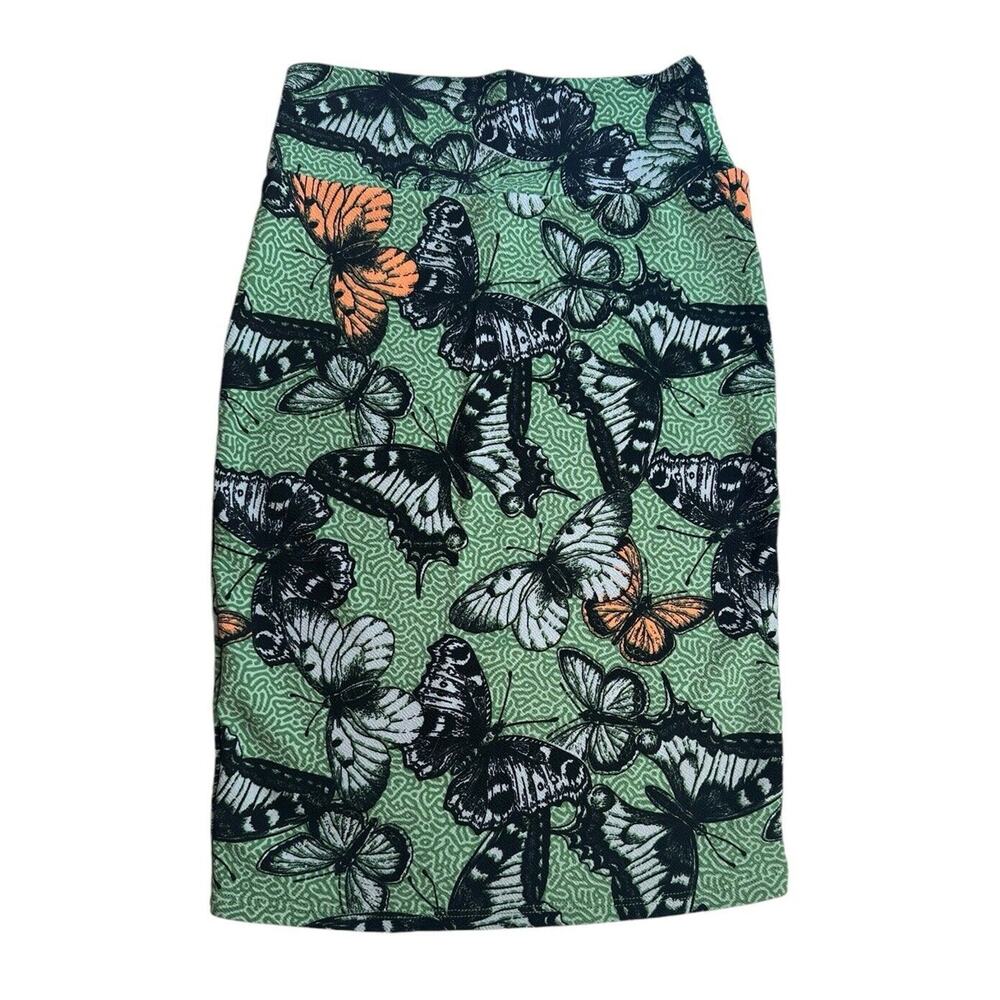 Lularoe Cassie Green Butterfly Print Stretchy Comfortable Pencil Skirt Size XS